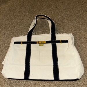 Viral White and Navy Boat Tote Bag
